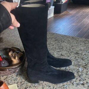 Saks Fifth Ave Folio Black Suede Knee-High Boots Sz 7.5 EUC